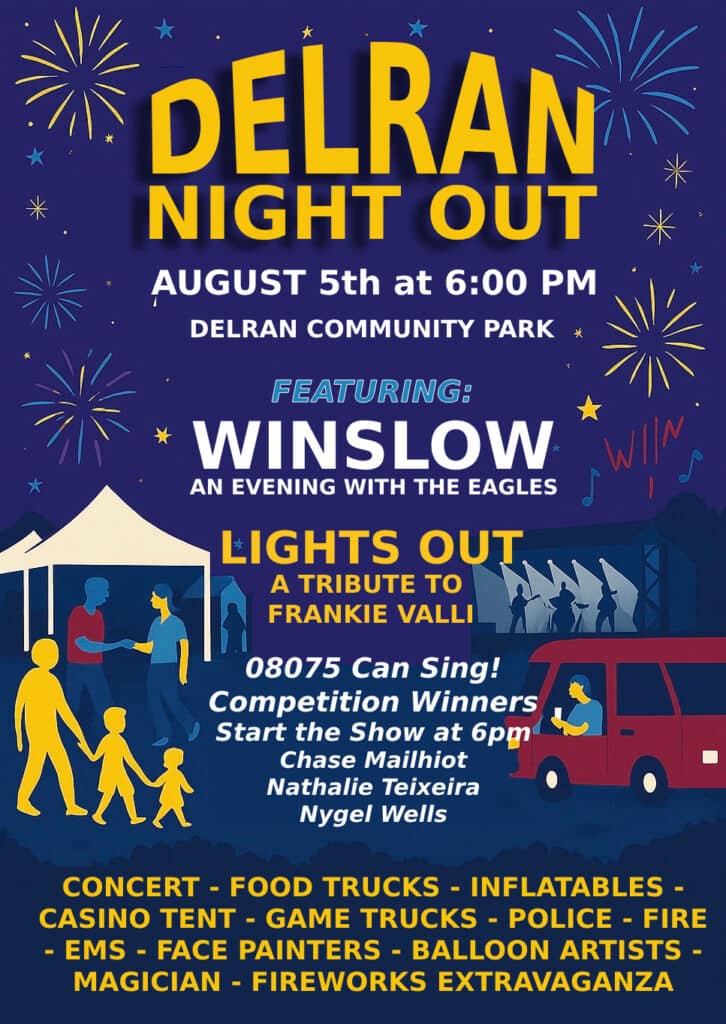 Delran National Night Out
August 5, 2025 6:00 PM
Delran Community Park